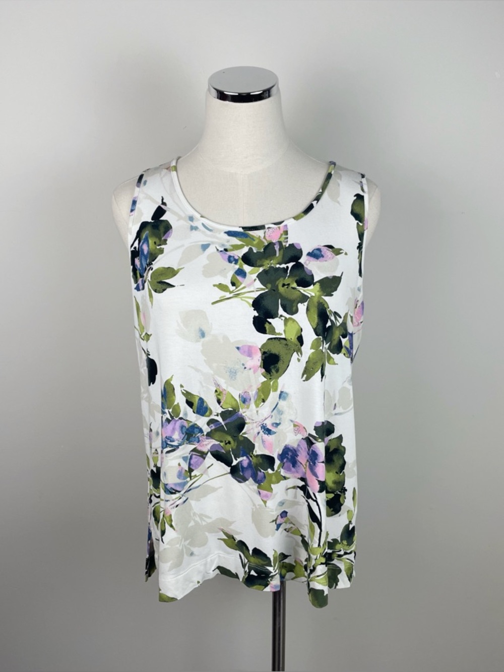 J. Jill Wearever Collection White Green Pink Floral Top Women XS Extra Small
